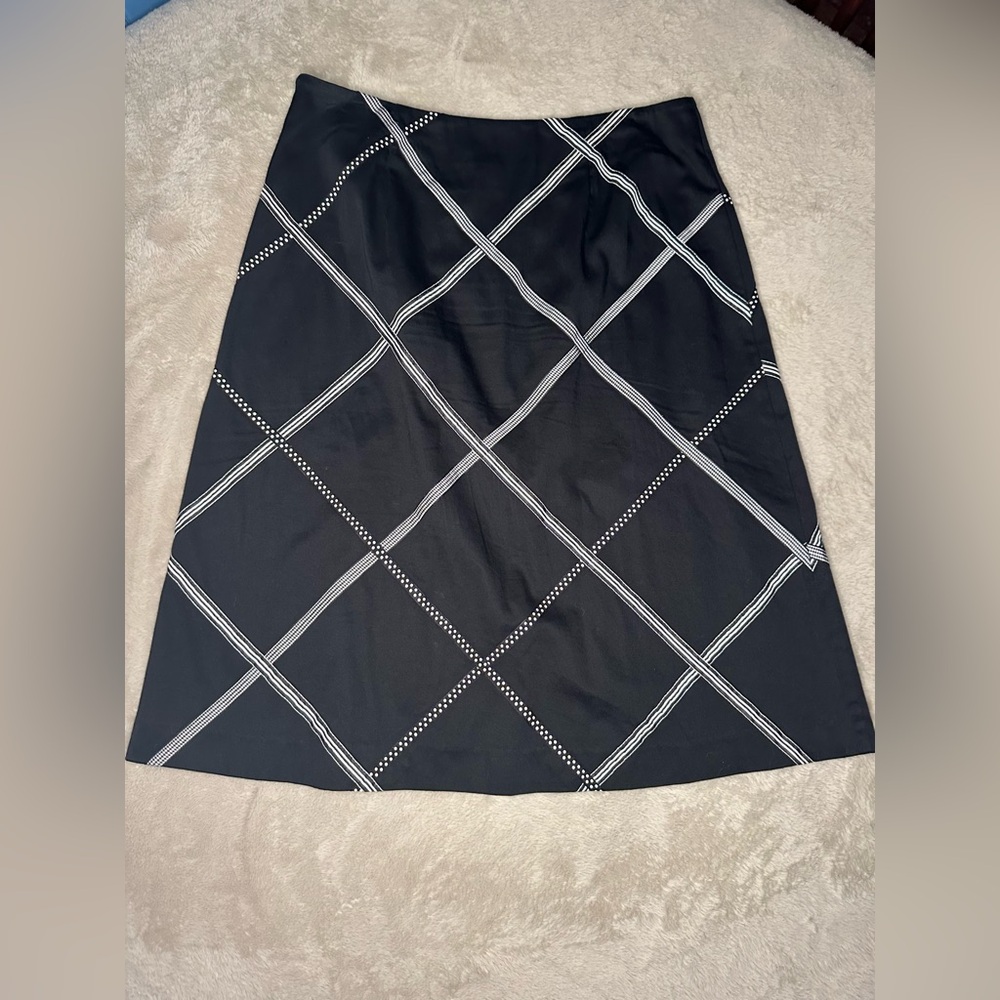 Talbots Black A-Line Skirt with White Geometric Pattern